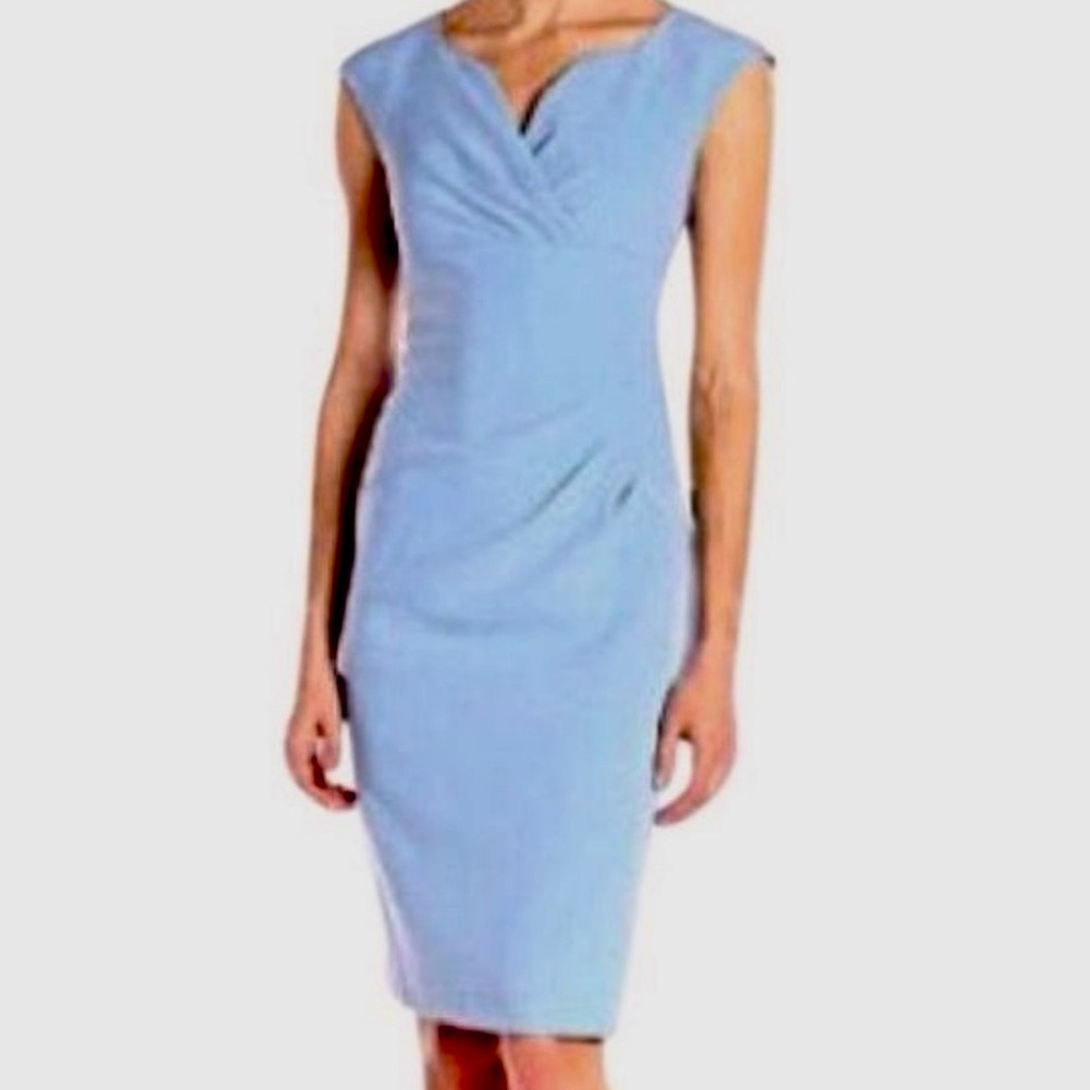 NWT Adrianna Papell Ice Blue Pleated Surplice Sheath Dress 12 Easter, Grad Wedd